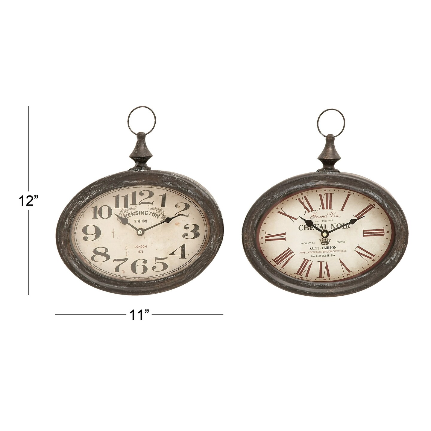 DecMode 12&#x22;H, 11&#x22;W Cream Metal Pocket Watch Style Wall Clock (2 Count)