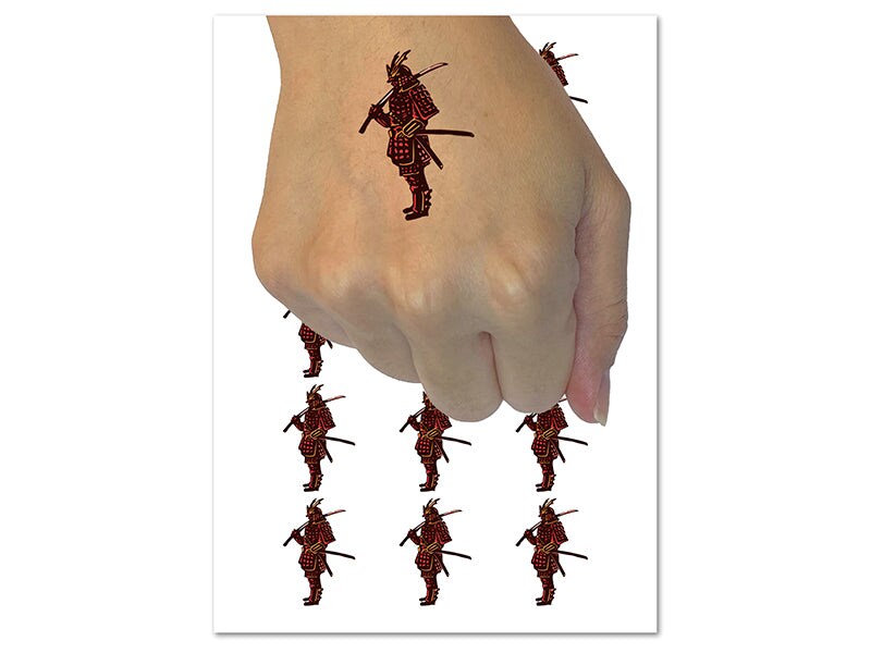 Samurai Bushido Ronin with Katana Temporary Tattoo Water Resistant Fake Body Art Set Collection (1 Sheet)