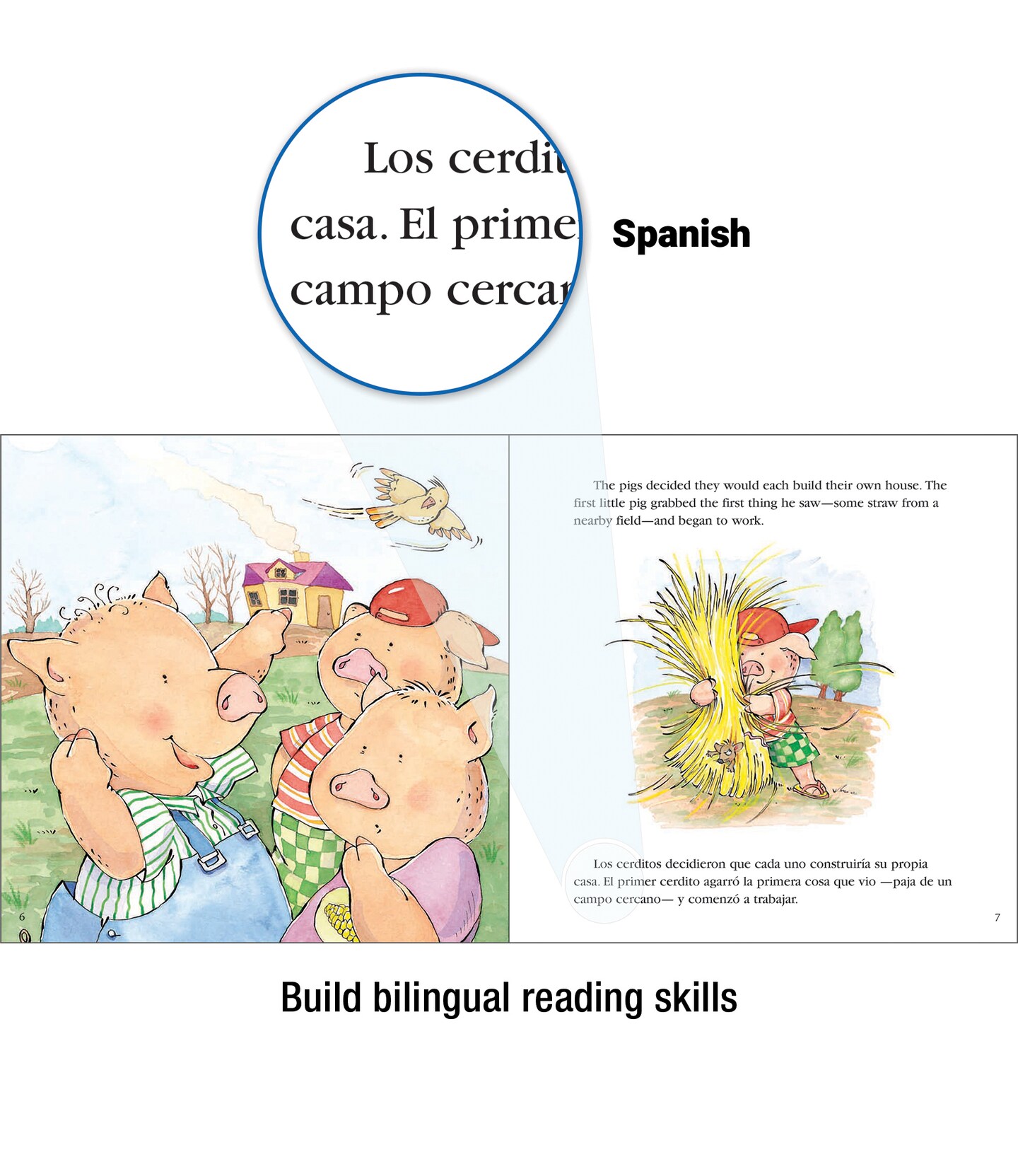 Carson Dellosa Los Tres Cerditos (The Three Little Pigs), Bilingual Children&#x2019;s Book Spanish/English, Guided Reading Level K