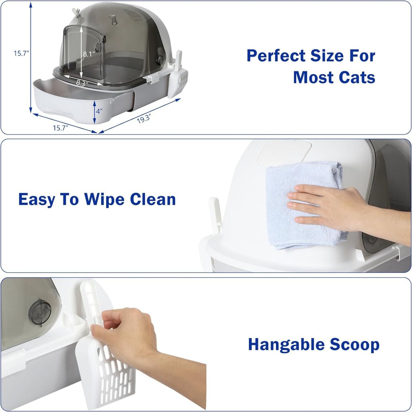 Fully Enclosed Litter Pan, Cat Litter Box with Lid, Drawer Type Cat Toilet with Scoop