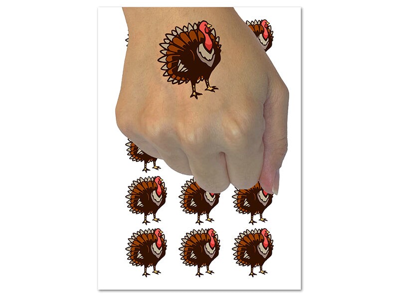 Proud Standing Turkey Temporary Tattoo Water Resistant Fake Body Art Set Collection (1 Sheet)