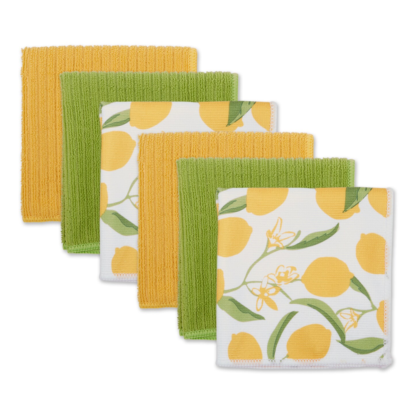 Contemporary Home Living Lemon Print Dishcloths - 12&#x22; - Multi-Color - Set of 6
