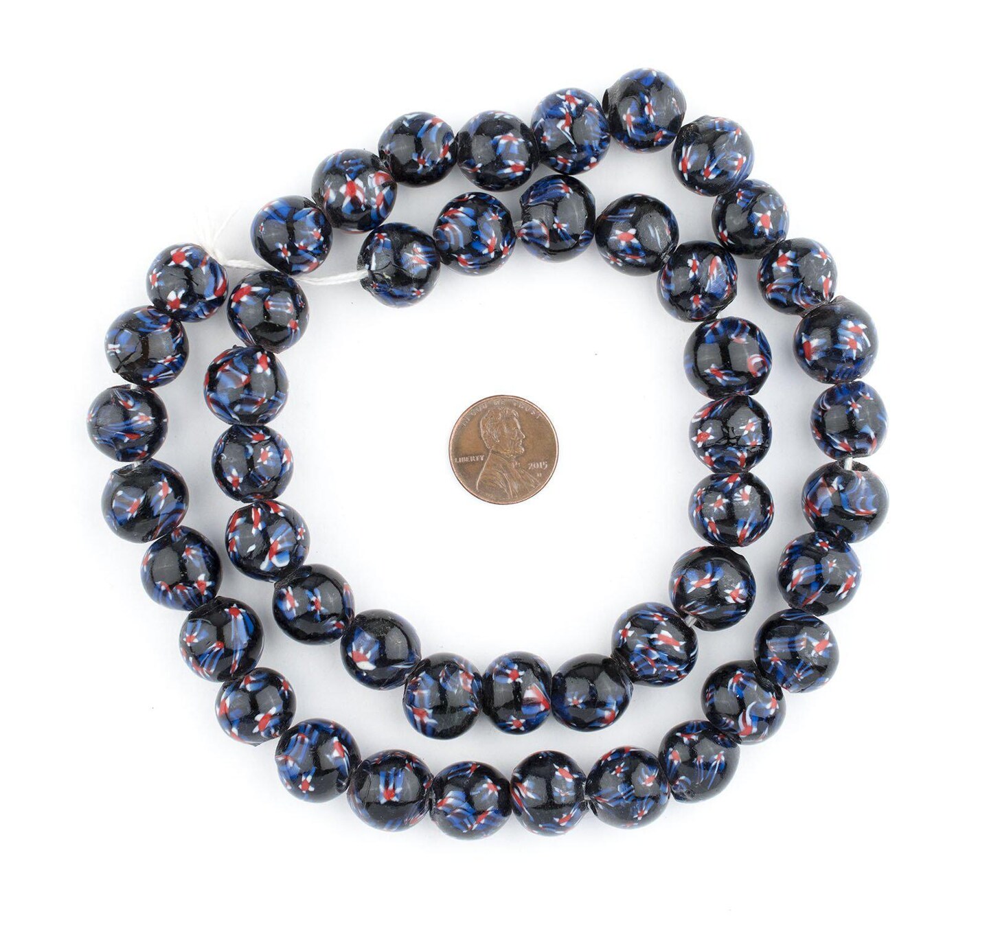 The Bead Chest Midnight Blue Round Millefiori Beads 14mm Multicolor Glass Large Hole 25 Inch Strand