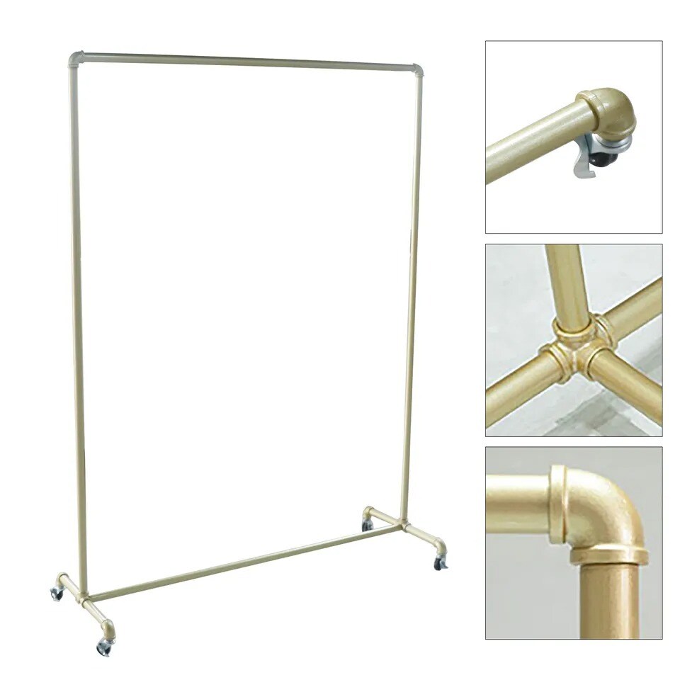 Industrial Tube Clothing Rack, Gold Commercial Clothes Stand with 1.5 Inch Wheel