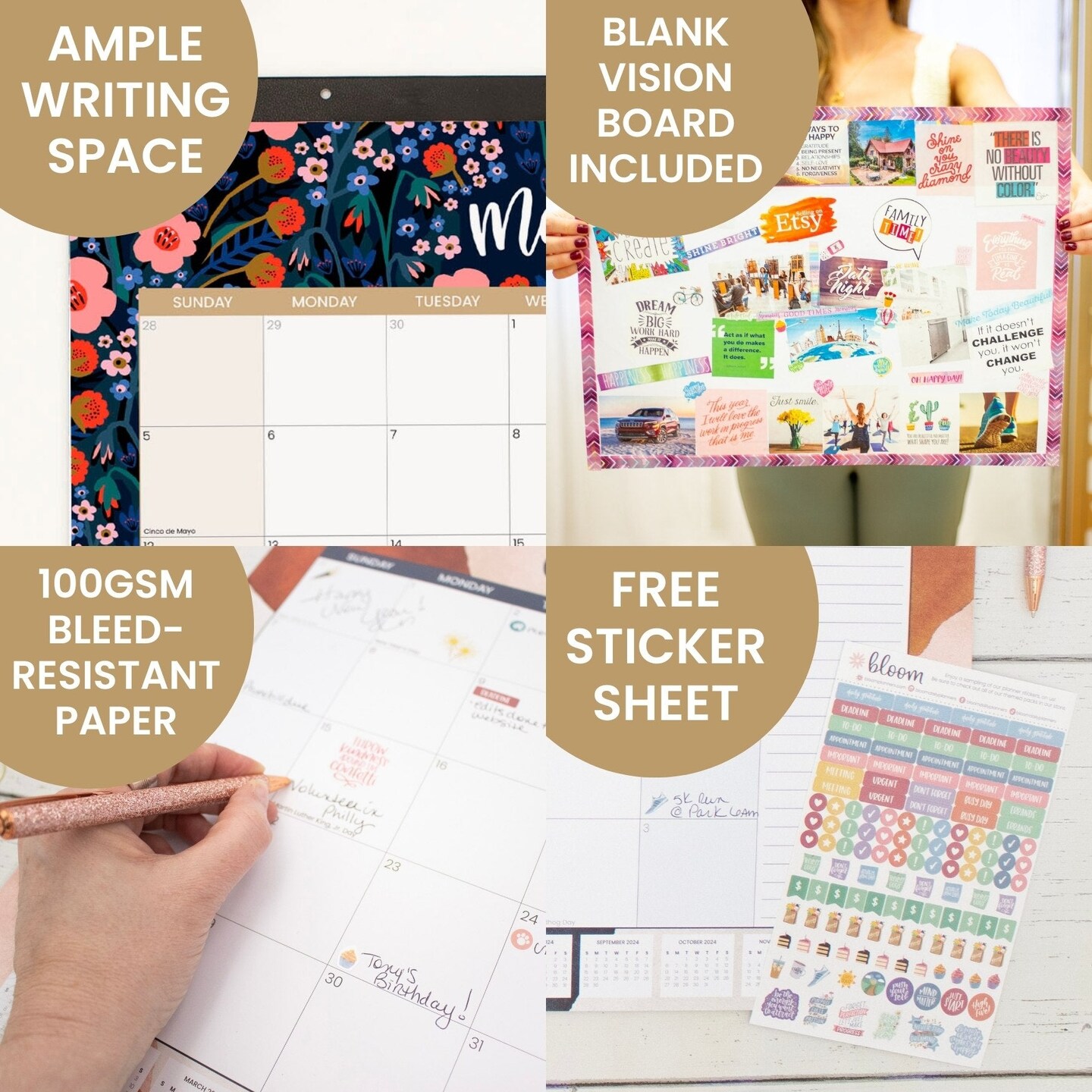 bloom daily planners 2024 Desk & Wall Calendar, 16" x 21", Seasonal
