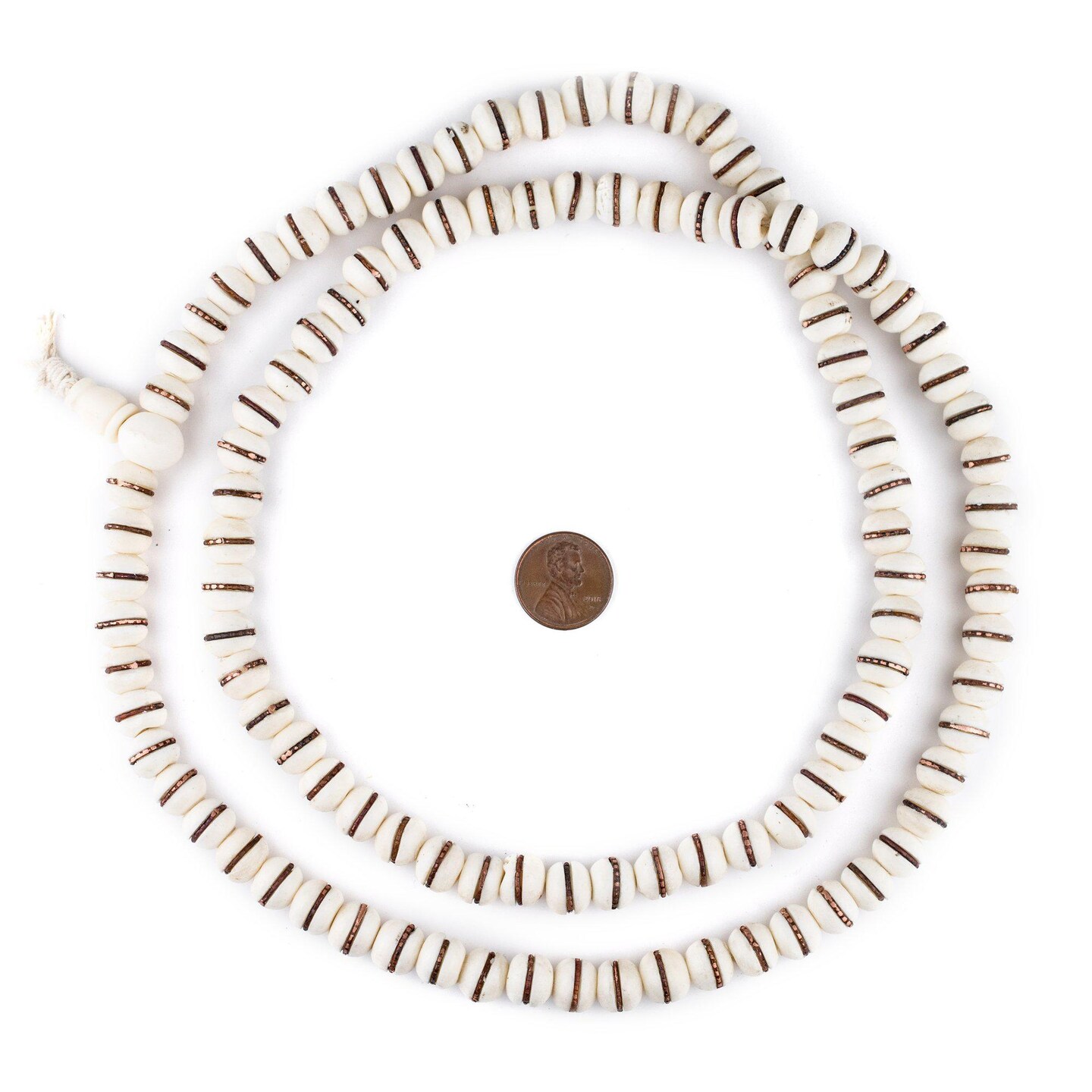 TheBeadChest Copper-Inlaid White Bone Mala Beads (10mm): Nepal Spacers Buddhist Tibetan Prayer Beads