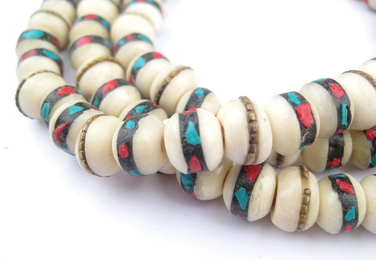 Mala Meditation Beads - 108 Inlaid Prayer Beads for Yoga, Necklace, Jewelry - The Bead Chest (10mm, White Bone)