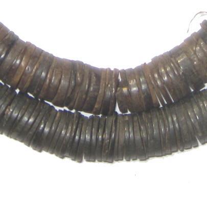 TheBeadChest Vintage Coconut Shell Heishi Beads 10-15mm Nigeria African Black Wood 26 Inch Strand Handmade