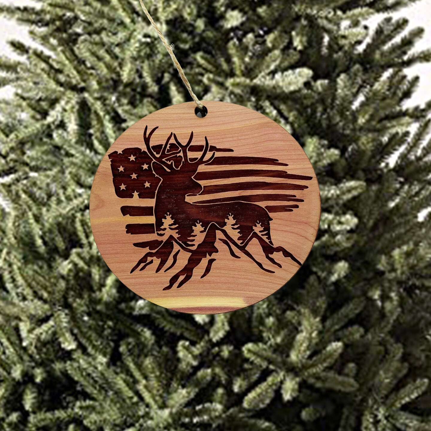 American Deer Flag - Cedar Ornament American Deer Flag - Cedar Ornament
