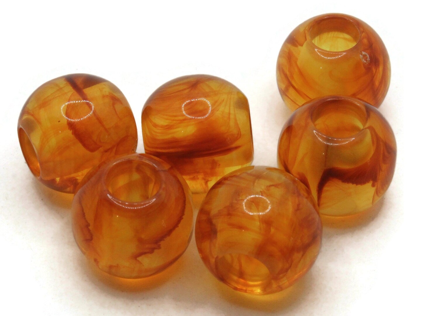 6 23mm Tortoise Shell Brown Large Hole Round Acrylic Plastic Ball Beads