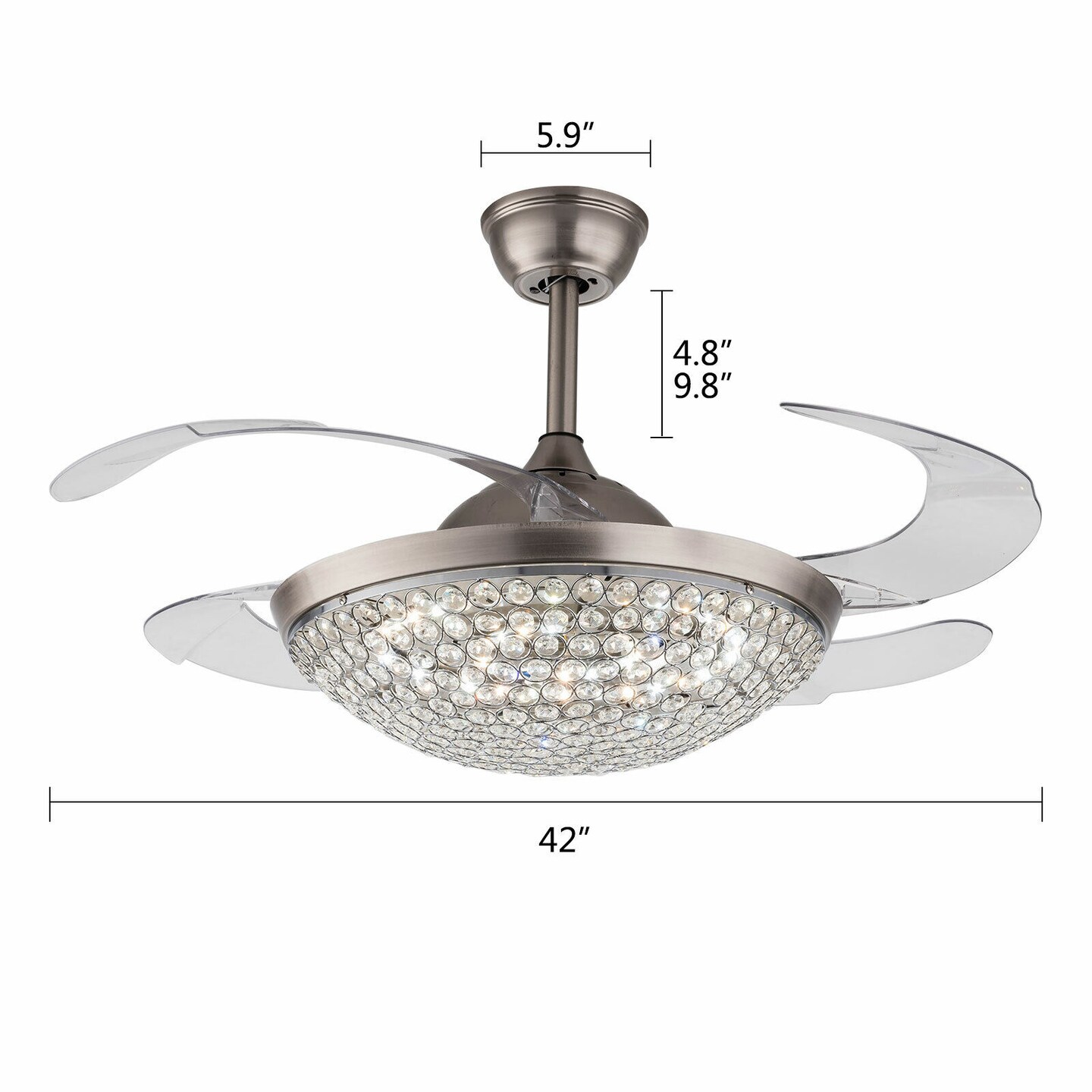 Kitcheniva Retractable Crystal Ceiling Fan Chandelier With Remote