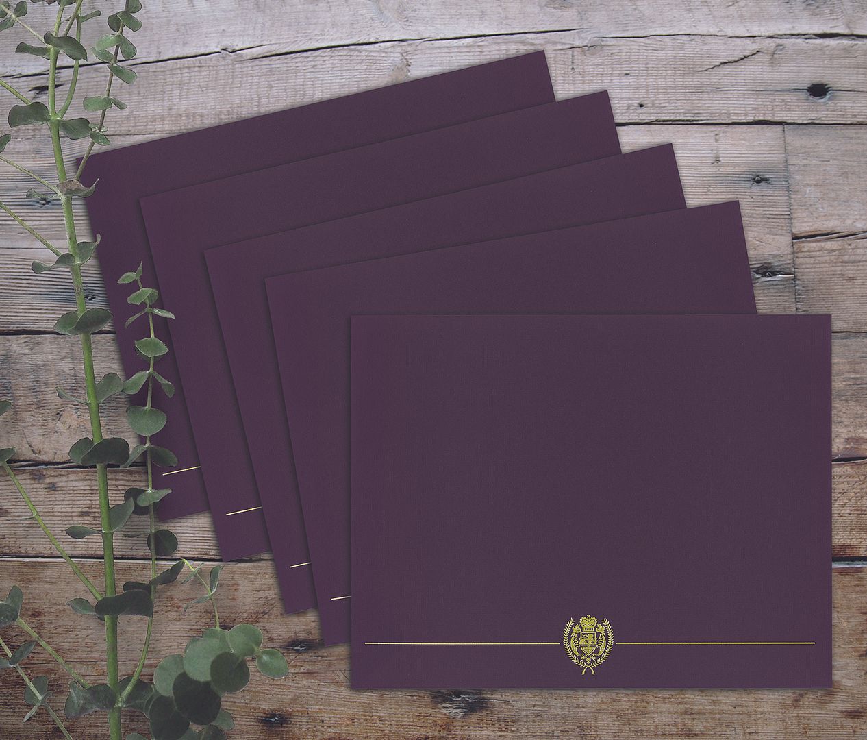Great Papers! Classic Certificate Cover with Gold Foil Crest, Plum, 12" x 9.375"(folded) with Die-Cuts for 8.5" x 11" Documents, 5 Count