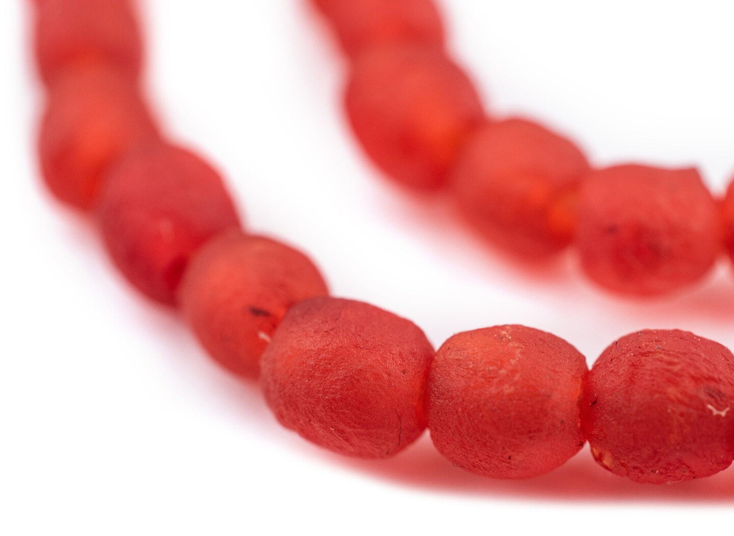 The Bead Chest Bright Red Recycled Glass Beads 7mm Ghana African Sea Glass Round Large Hole 24 Inch Strand Handmade Fair Trade