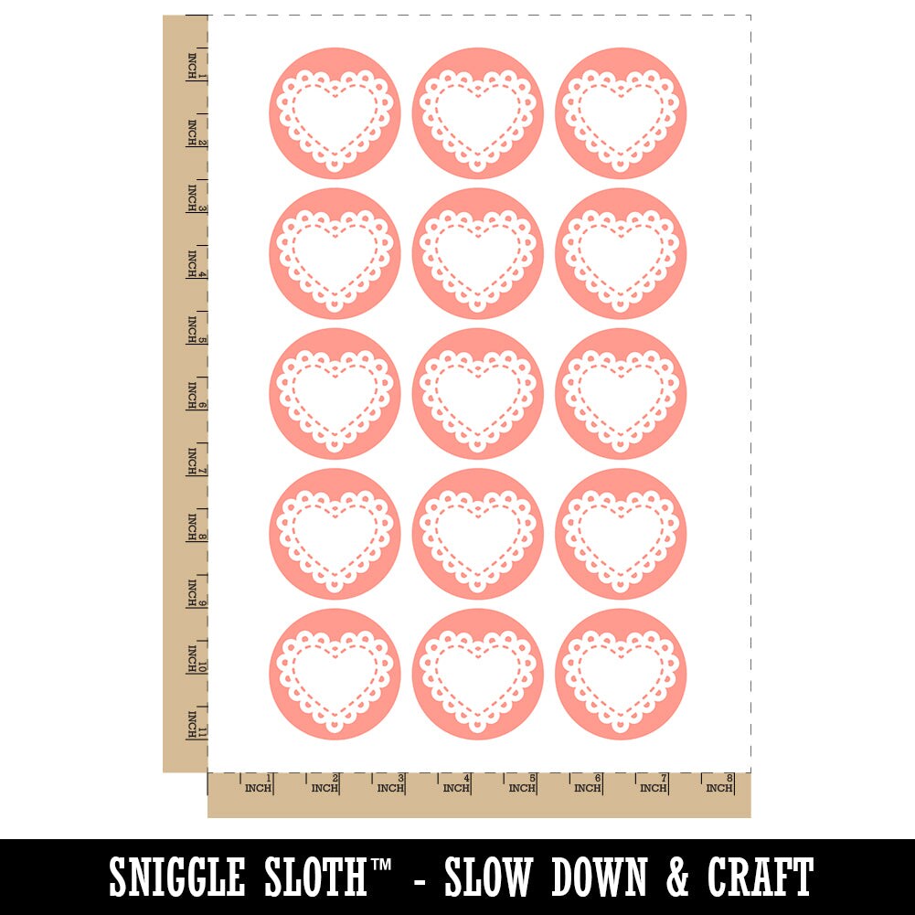 Fancy Heart Doily Love Valentine&#x27;s Day Temporary Tattoo Water Resistant Fake Body Art Set Collection (1 Sheet)