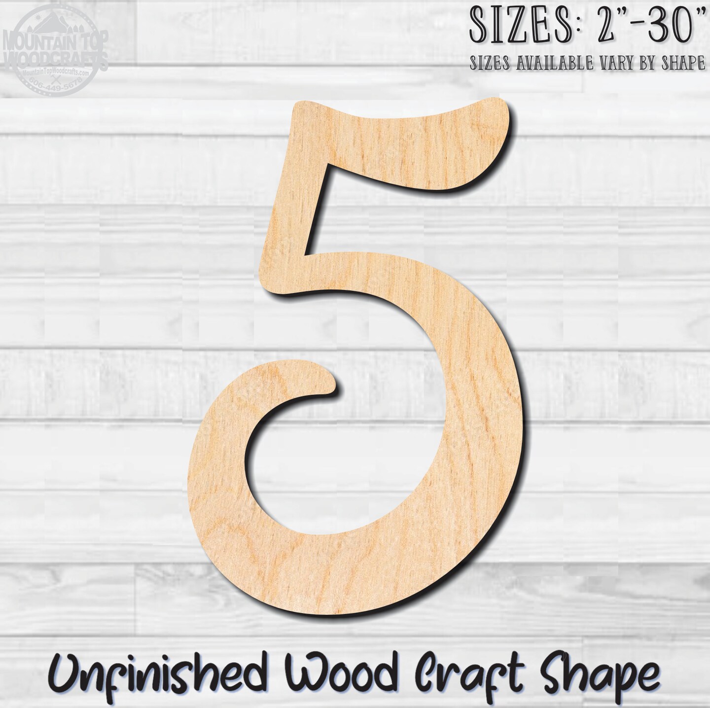 Script Number 5 Fancy Unfinished Wood Shape Blank Laser Engraved Cutout ...