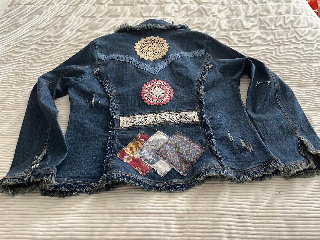 Top Reworked Distressed Jean Jacket, size 6