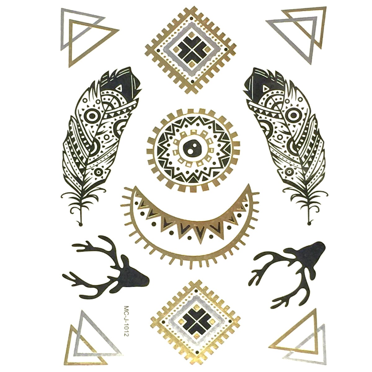 Wrapables Celebrity Inspired Temporary Tattoos in Metallic Gold Silver and Black, Nature Spirit, Large
