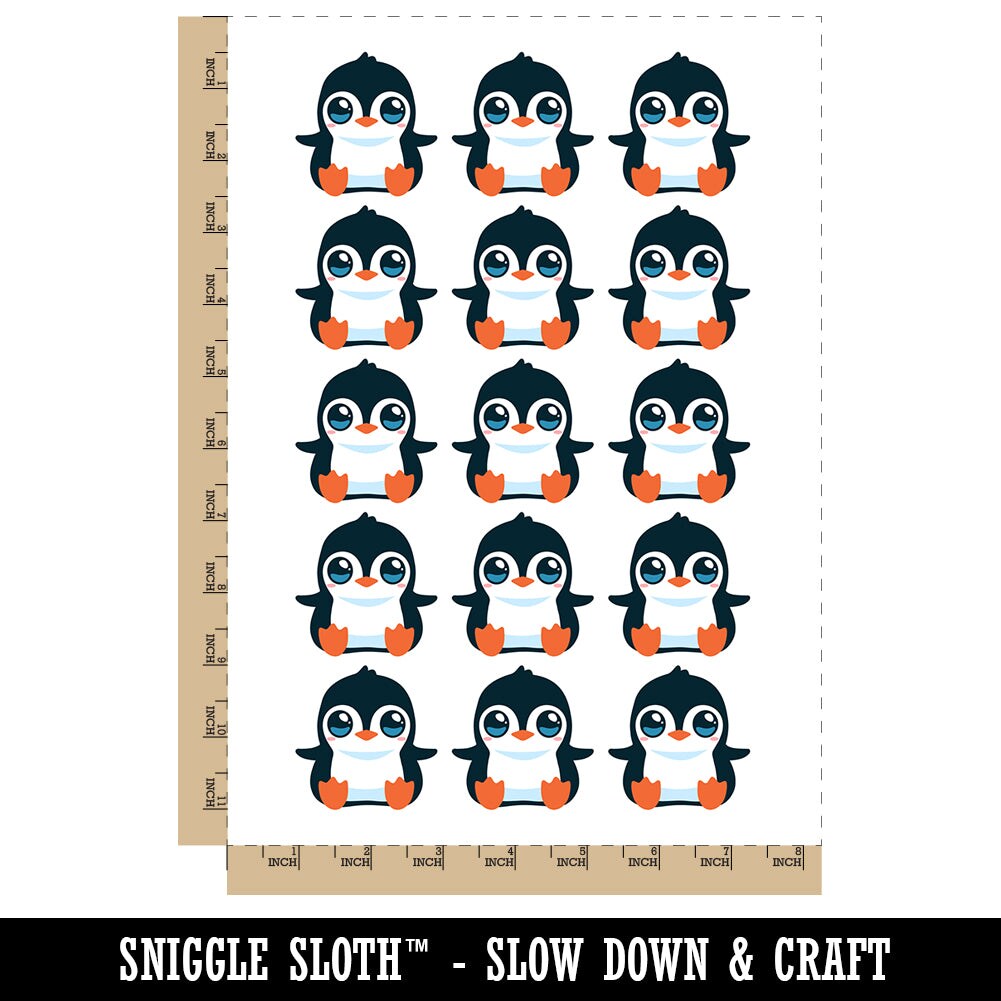 Precious Kawaii Chibi Baby Penguin Sitting Temporary Tattoo Water Resistant Fake Body Art Set Collection (1 Sheet)