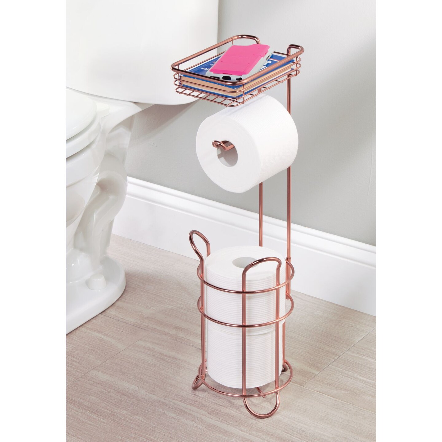 mDesign Steel Free Standing Toilet Paper Holder Stand and Dispenser