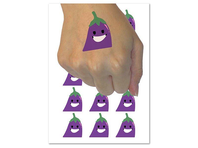 Flirty Pocket Eggplant Aubergine Funny Temporary Tattoo Water Resistant Fake Body Art Set Collection (1 Sheet)