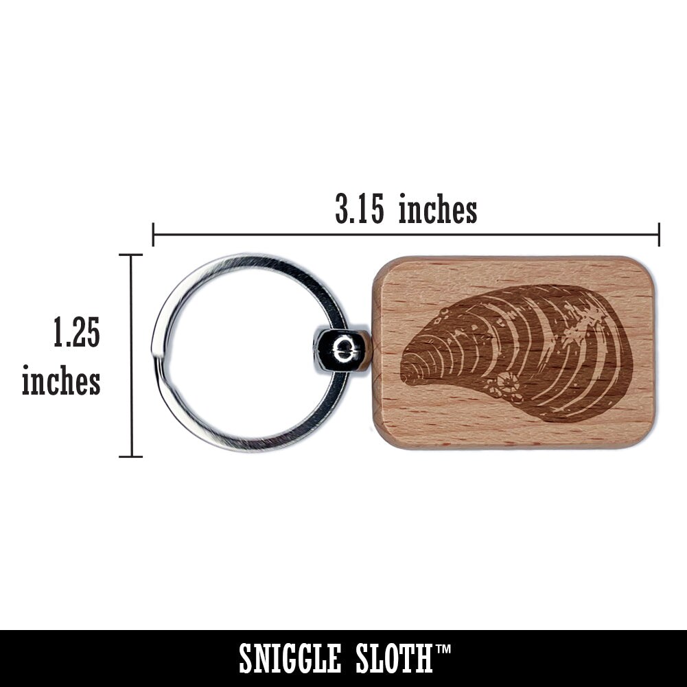 Mussel Bivalve Shellfish Seafood Shell Engraved Wood Rectangle Keychain Tag Charm