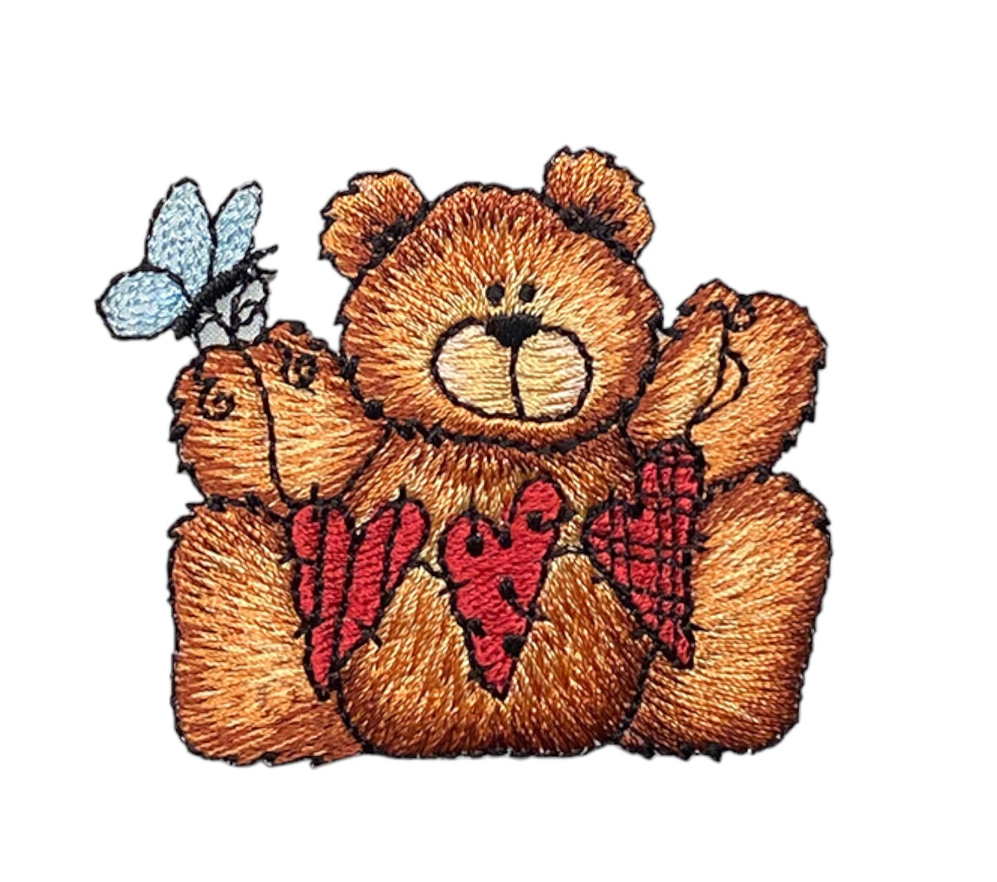 Teddy Bear with String of Hearts, Butterfly, Love, Embroidered, Iron on Patch