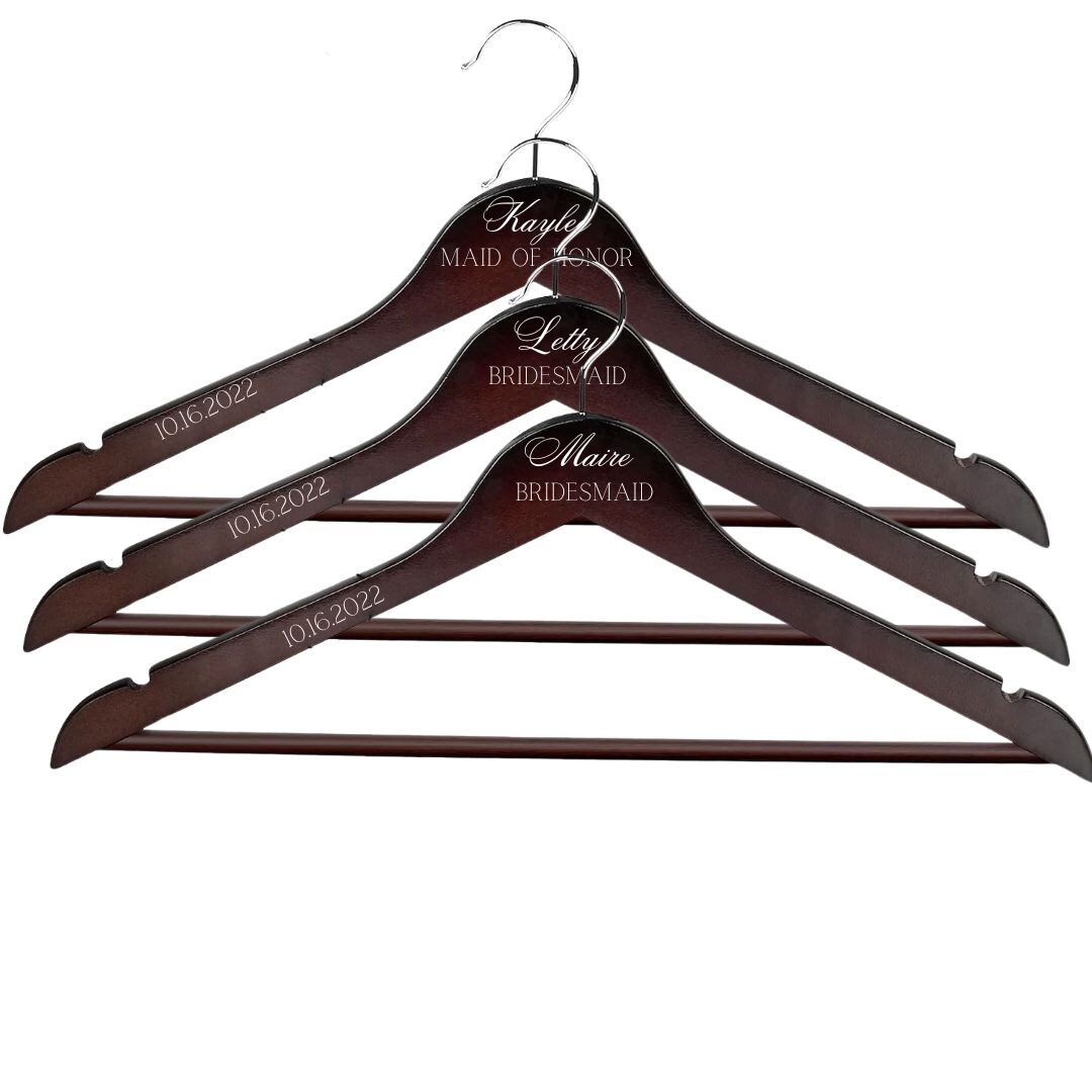 Personalized Wooden Hangers Groom Bride Modern Fancy Wedding Hanger ...