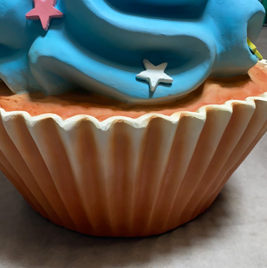 Blue Cupcake With Stars Over Sized Statue