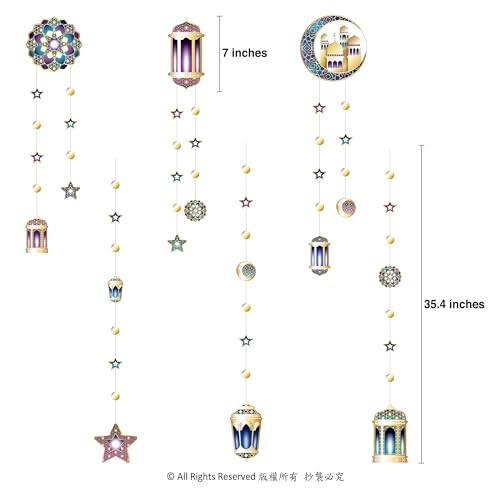 Purple Blue Gold Ramadan Mubarak Garland Kit Lantern Crescent Moon Star EID Party Decoration Hanging EID Banner Streamer Decorations Islamic Birthday Bday Wedding Party Supplies