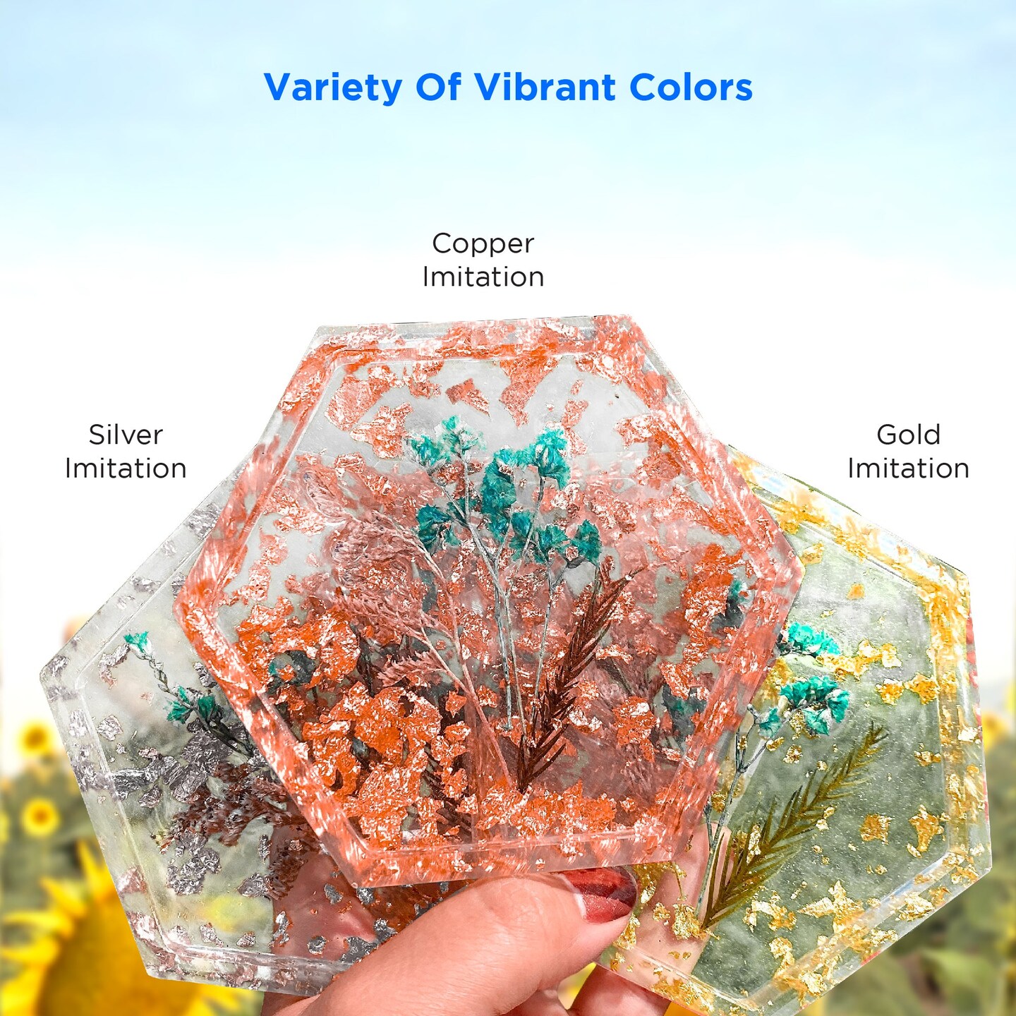 Metallic Foil Flakes - 3 Bottles (Gold, Copper, and Silver) 10g/0.35 oz Each