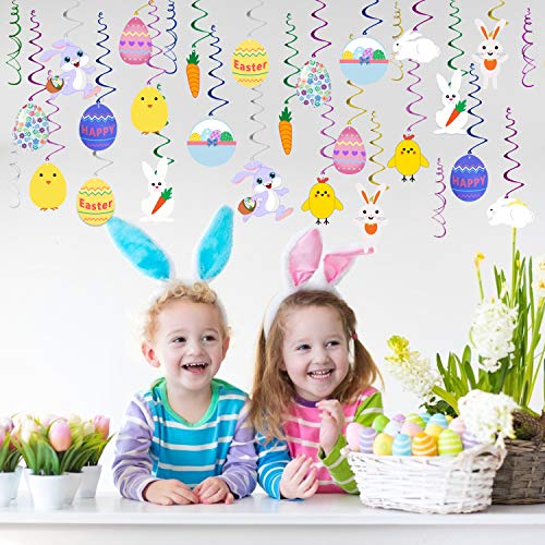 Easter Hanging Swirl Decorations - Pack of 36 | Easter Decorations - Easter Egg Bunny Hanging Swirl Foil Decorations for Home Office School - Easter Party Ornaments Favors Supplies