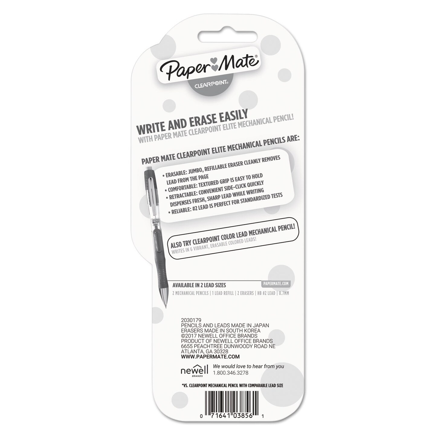 Papermate Clearpoint Elite Mechanical Pencils, 0.7 mm, HB (#2), Black Lead, Blue and Green Barrels, 2/Pack