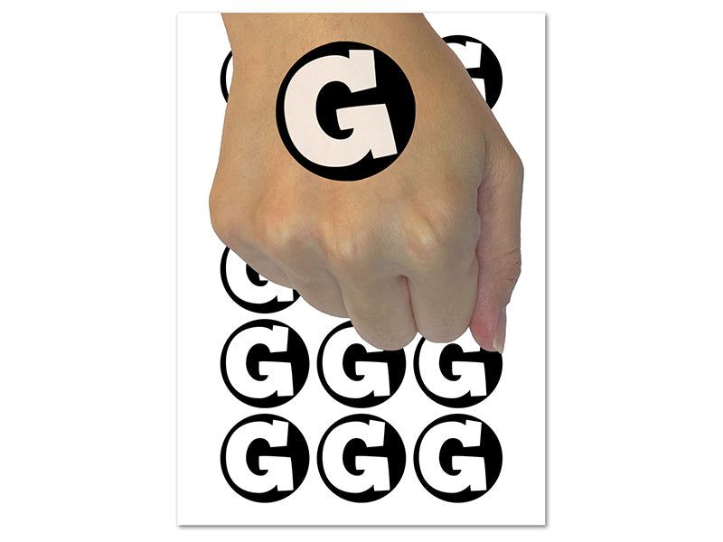 Letter G Uppercase Fun Bold Font Temporary Tattoo Water Resistant Fake Body Art Set Collection (1 Sheet)