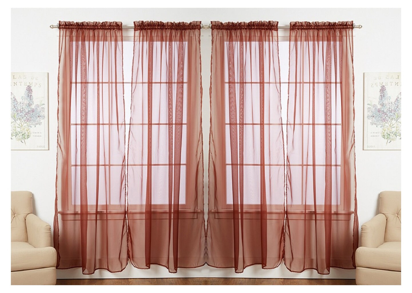 J&#x26;V TEXTILES 4-Pack Value: Solid Sheer Window Curtain Panels