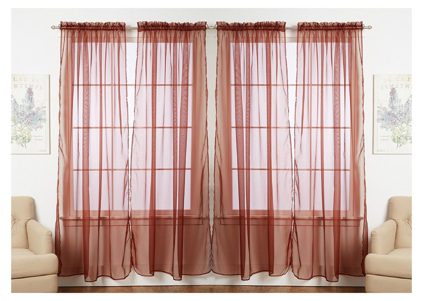 J&V TEXTILES 4-Pack Value: Solid Sheer Window Curtain Panels