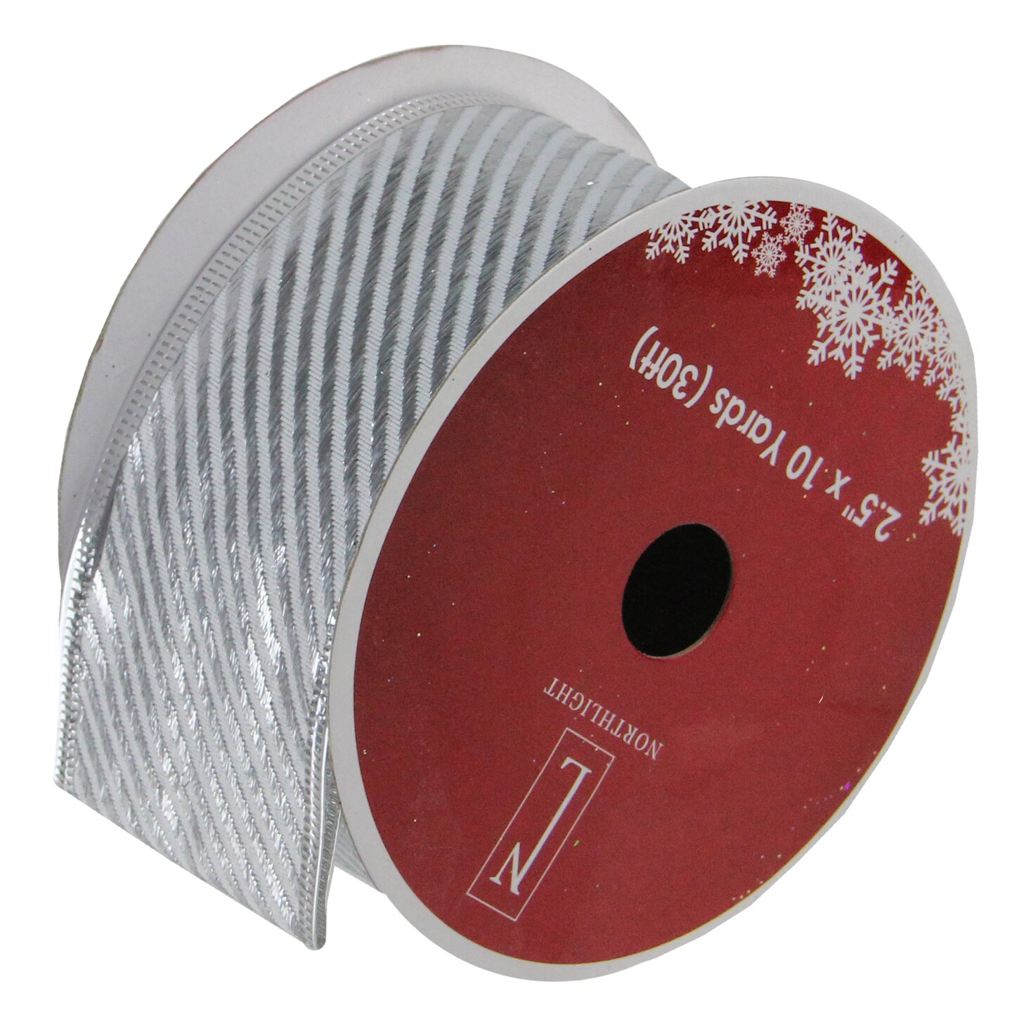 Northlight Shiny Silver Diagonal Striped Wired Christmas Craft Ribbon 2.5&#x22; x 10 Yards