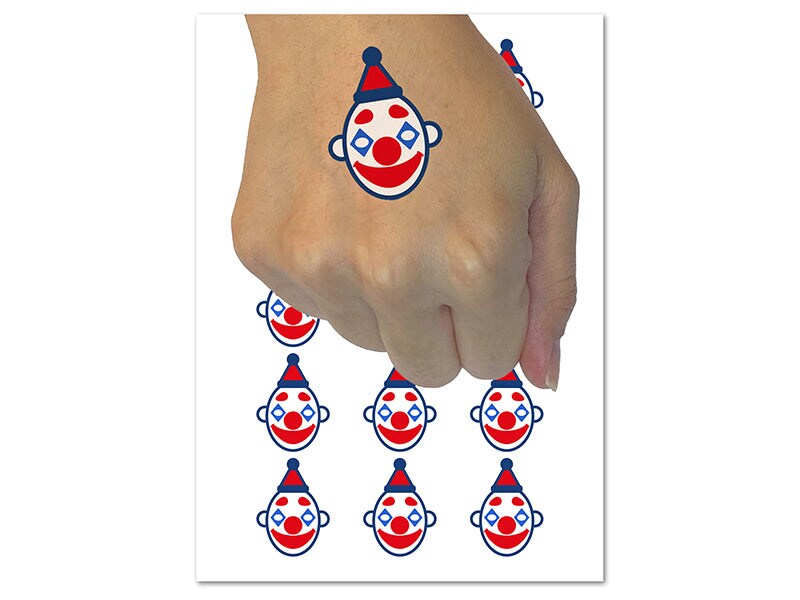 Classic Clown Head Circus Carnival Temporary Tattoo Water Resistant Fake Body Art Set Collection (1 Sheet)