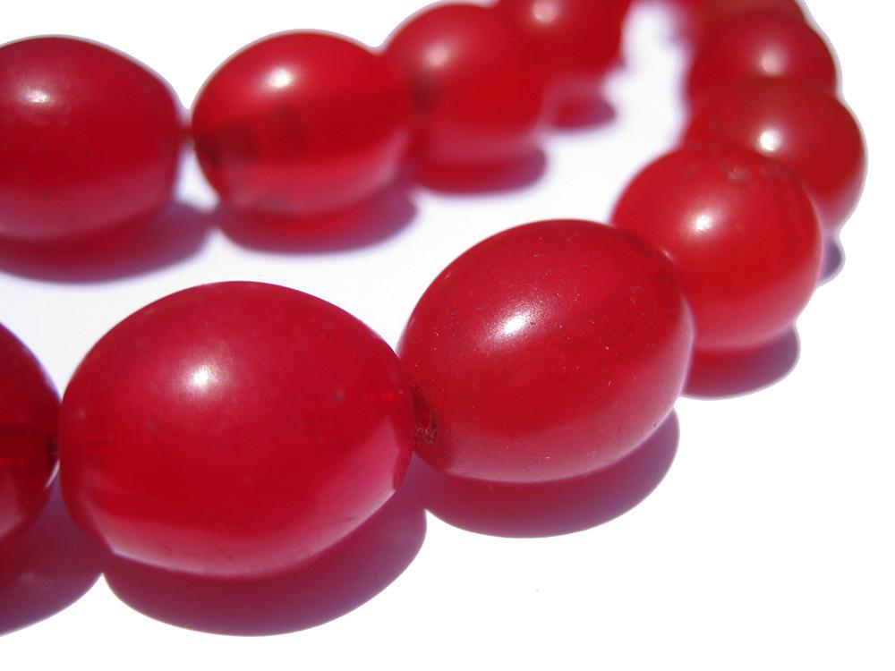 TheBeadChest Red Ethiopian Tomato Beads 16x13mm African Oval Glass 26 Inch Strand Handmade