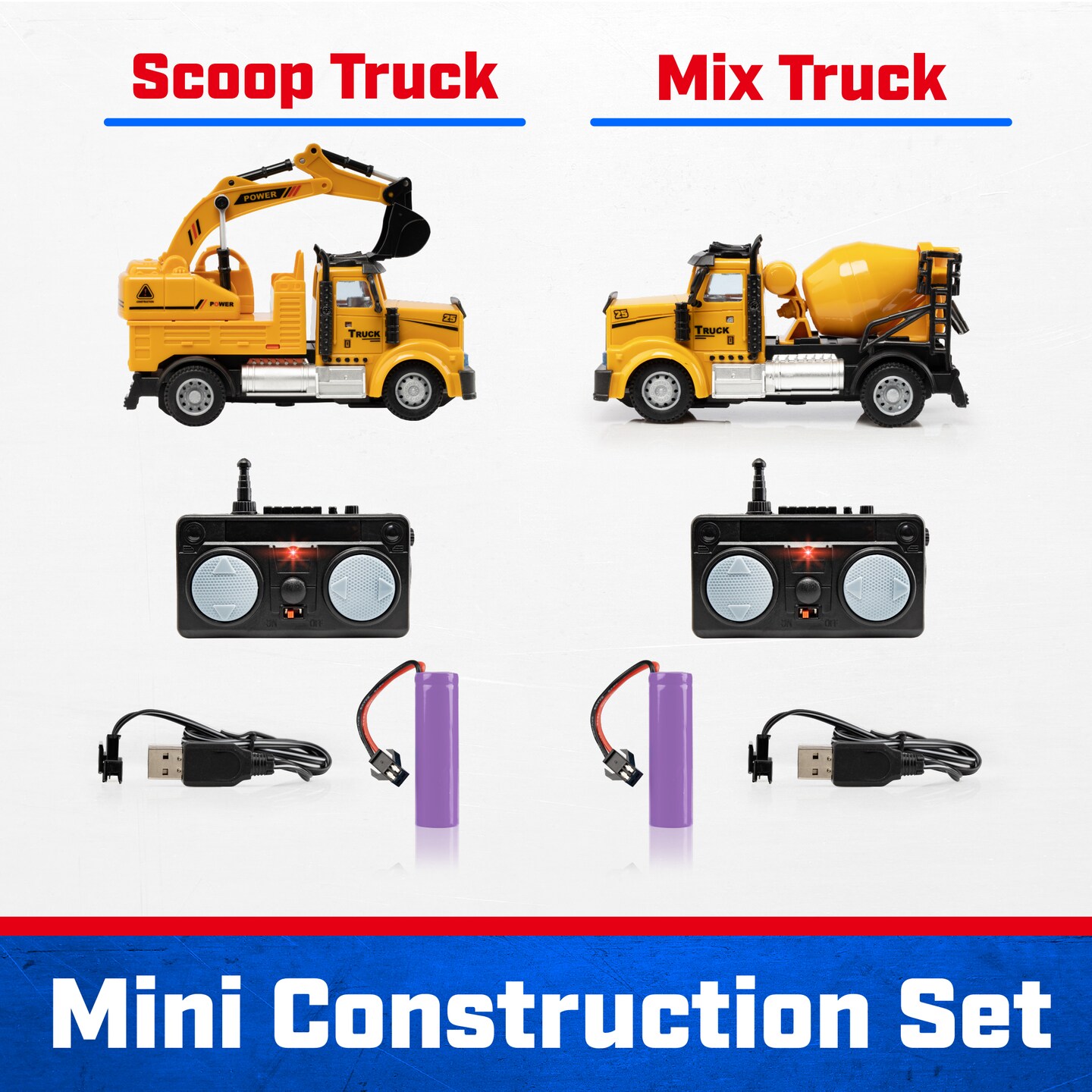 Force1 Mini Construction RC Trucks for Kids - Scoop + Mix