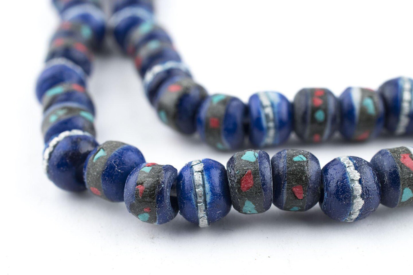 TheBeadChest Cobalt Blue Inlaid Yak Bone Mala Beads (6mm)
