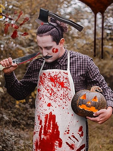 Halloween Bloody Butcher Costumes Set- Waterproof Bloody Apron with Axe Headband Butcher Knife Temporary Tattoos, Terrifying Role Play for Men Halloween Costume Party Carnival Prop Accessories