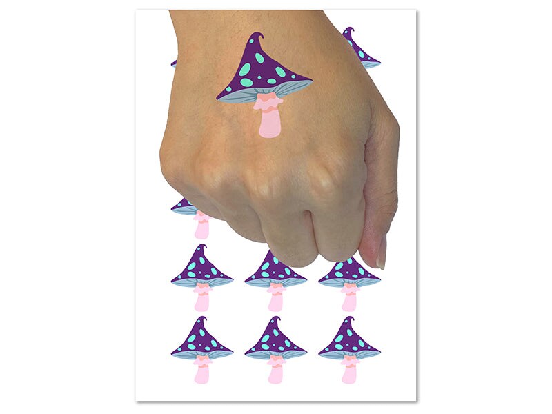 Whimsical Magical Wizard Cap Mushroom Fungi Temporary Tattoo Water Resistant Fake Body Art Set 0027