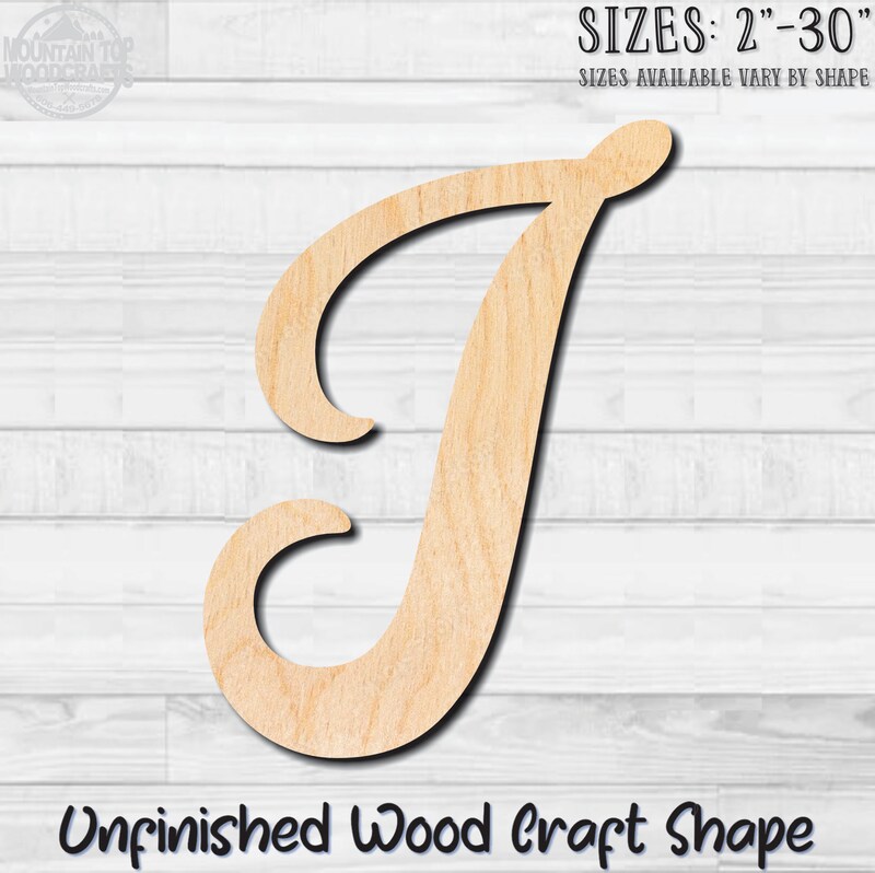 Script Letter I Fancy Unfinished Wood Shape Blank Laser Engraved Cutout ...