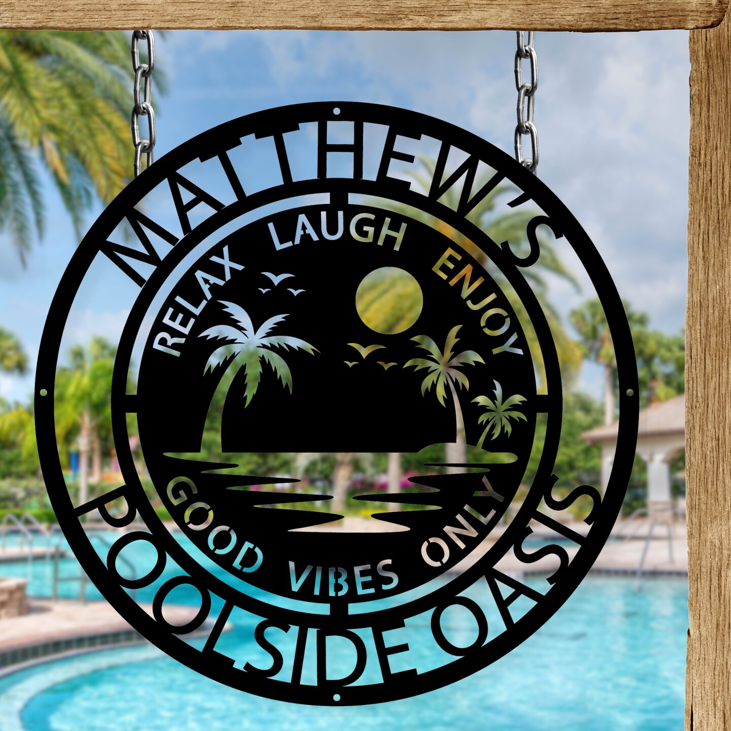 Decorative Pool Metal Sign, Personalized Family Poolside Hanging Decor ...