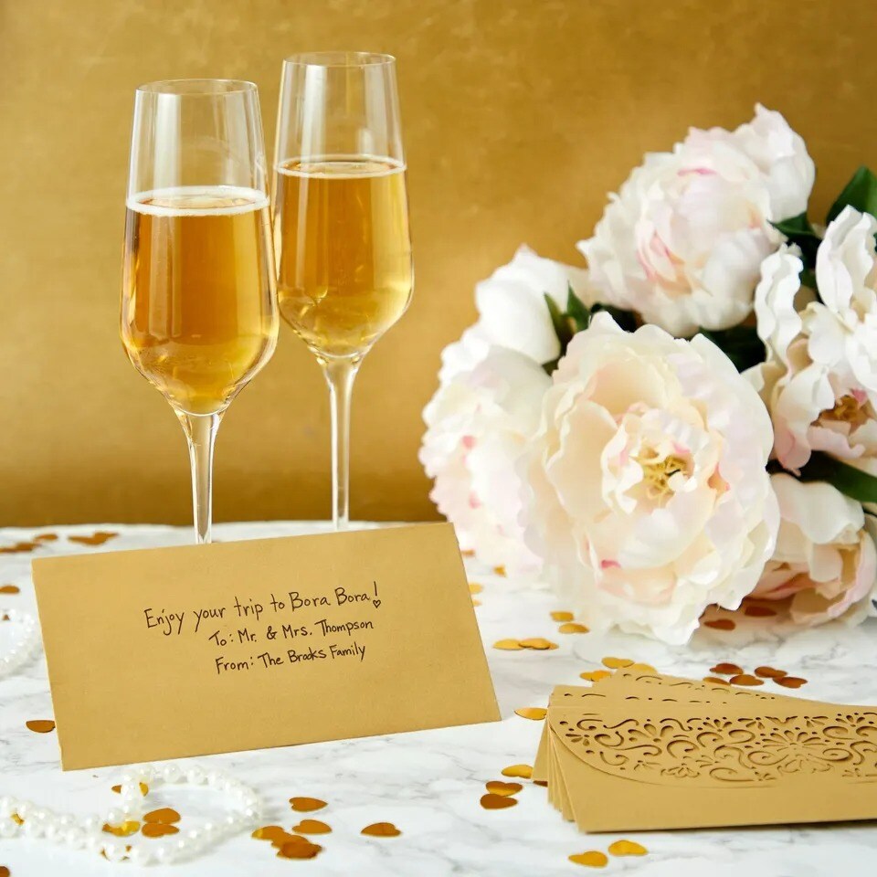 Gold Money Envelopes for Cash Gifts, Laser Cut Holders, 6.8x3.3 In, 36 Pack