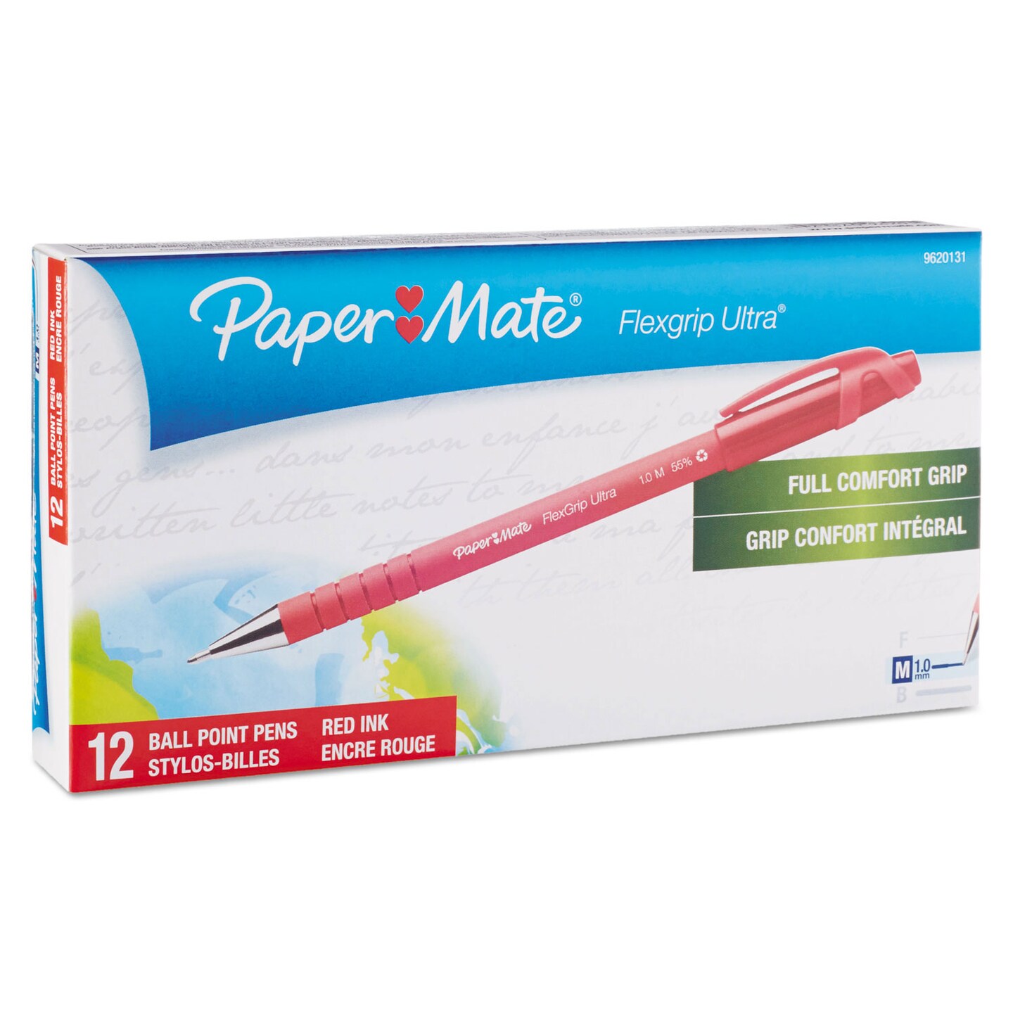 Papermate FlexGrip Ultra Ballpoint Stick Pen, Red Ink, Medium, Dozen
