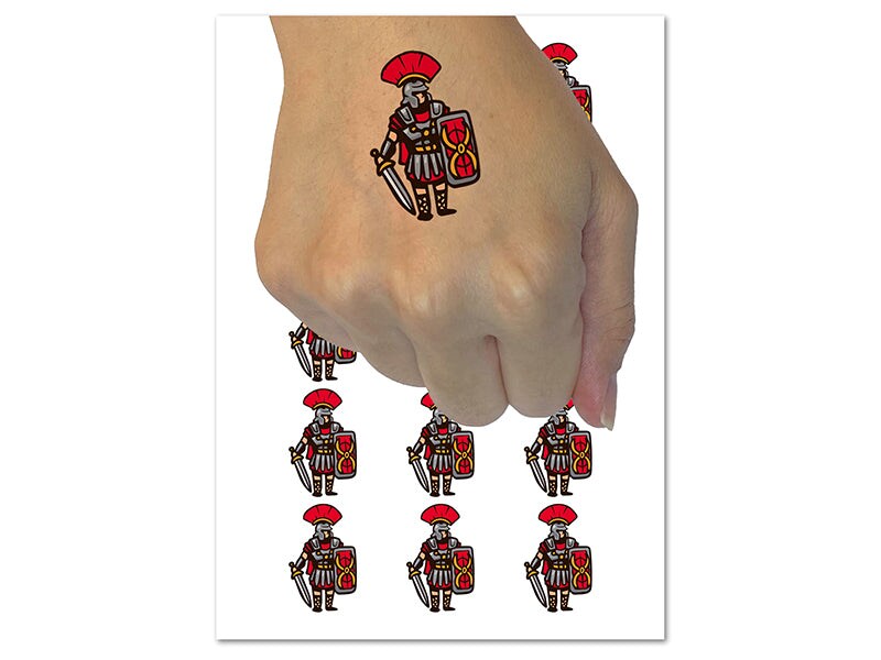 Roman Soldier Centurion Sword Shield Temporary Tattoo Water Resistant Fake Body Art Set Collection (1 Sheet)
