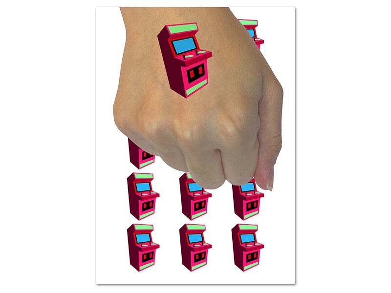 Arcade Retro Gaming Cabinet Temporary Tattoo Water Resistant Fake Body Art Set Collection (1 Sheet)