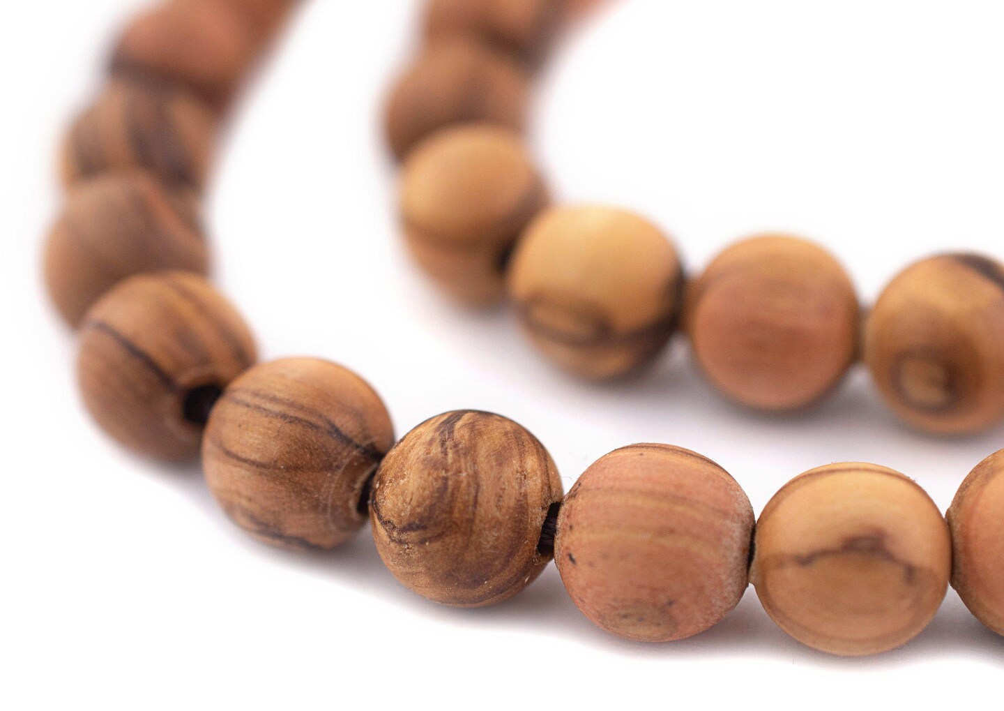 Olive Wood Beads - Full Strand of Round Christian Rosary Prayer Beads - The Bead Chest (10mm, Natural)