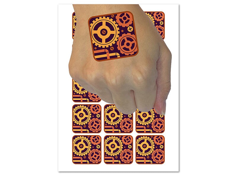 Gears Cogs Machine Window Steampunk Temporary Tattoo Water Resistant Fake Body Art Set Collection (1 Sheet)